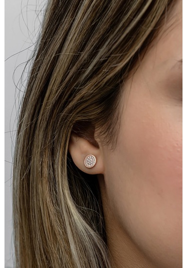 Nereze 925 Ayar Gümüş Rose Kaplama Minimal Yuvarlak Küpe