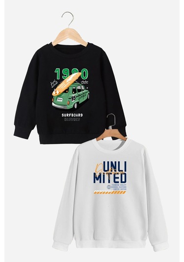 2'li 1980-unlimited Baskılı Erkek Çocuk Siyah-beyaz Sweatshirt Siyah - Beyaz