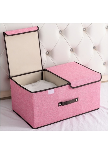 Cc Globall Çift Kapaklı Saklama Kutusu 2'li Katlanabilir Saklama Kutusu Seti -açık Pembe