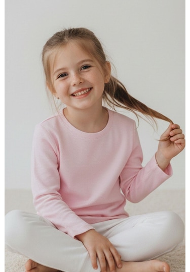 Breeze Kız Çocuk Uzun Kollu Tişört Basic 4-8 Yaş, Pembe Pembe