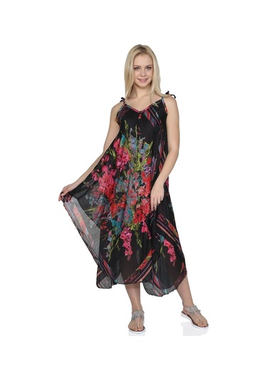 Askılı Vual Afrodit Midi Boy Elbise Siyah 6063