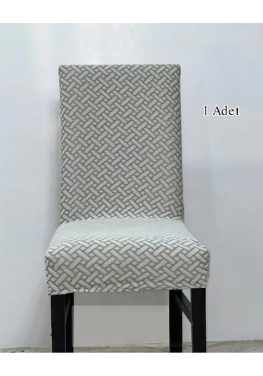 StarMall Tuğla Desen Likrali Jakarlı Kümaş Sandalye Örtüsü, Lastikli, Esnekli Sandalye Kılıfı 1 Adet Taş - Gri