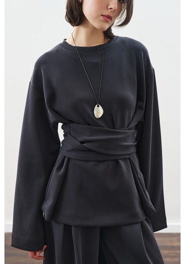 Yumuşak Dokulu Modal Bağlamalı Sweatshırt Antrasit Antrasit