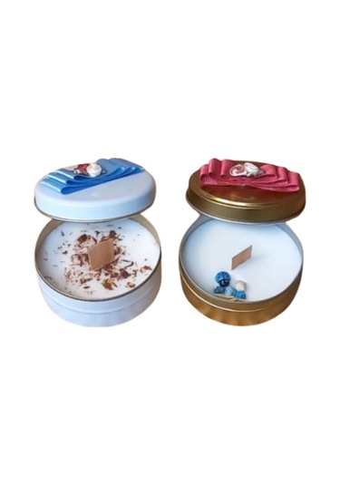 Uretti - Ayşe 7362 1459 El Yapımı 2'li Çikolata Ve Vanilya Kokulu Metal Kutuda Mum - 3 X 7 Cm Beyaz