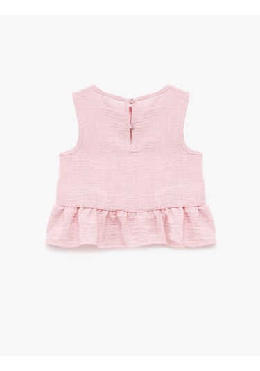 Koton Bisiklet Yaka Kolsuz Fırfırlı Bluz Pembe 6smg60003aw Gül
