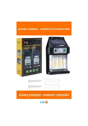 Güneş Enerjili Suya Dayanıklı Hareket Sensörlü Duvar Lambası Çok Renkli