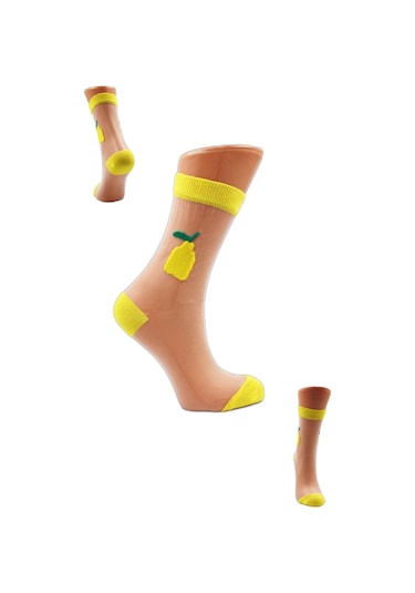 Kadın Desenli Tül Çorap Sarı