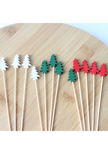 Yaozixa Beyaz 12cm Noel Ağacı Desenli Tek Kullandım Meyve Çatalı, 100 Adet/paket, Fabrika Satışı, Tatlı Ve Meyve Servisi İçin