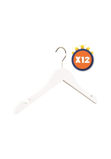 Nyn Ahşap 0-3 Yaş Bebek Elbise Askısı Beyaz Renk 12 Adet Beyaz