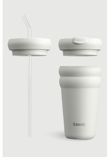 Stevig 3 Bubble Two-cap Straw Tumbler Çelik Termos 600 Ml White Stone St-249 Beyaz