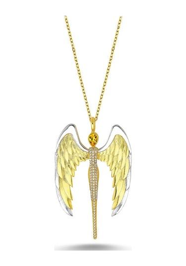 Zirkon Taş Işlemeli Melek Gümüş Kolye (498586081)