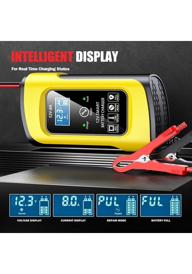 Pazly 12v 8a Akıllı Şarj Cihazı - Lcd Ekranlı, Otomatik Sıcaklık Kontrollü, Araç/motosiklet Aküsü Şarj