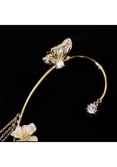 Samdoo Altın Renkli Kelebek Desenli Zirkon Taşlı, Burun Sansız Kupramalzemeli, Hafif Ve Şık Kulak Klampları - Üst Düzey Tasarım, Günlük Ve Özel Etkinlikler İçin Gold