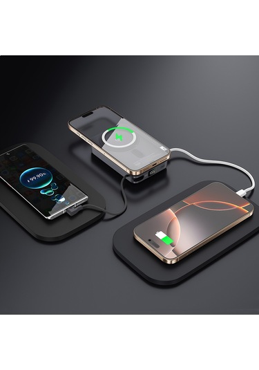 Lenyes Pw1009d Pd 35w Qi2 Teknolojili Wireless Powerbank Type-c Kablolu Standlı 15w 10000mah Gri