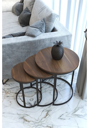 3'lü C Zigon Sehpa Siyah Ayak Bohem 18mm Sunta