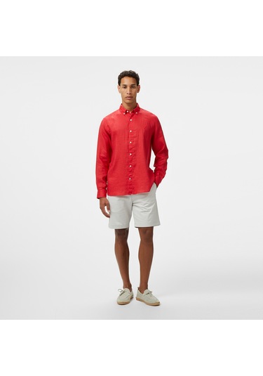 Nautica Erkek Kırmızı Classic Fit Keten Gömlek Düz W55101t Kırmızı