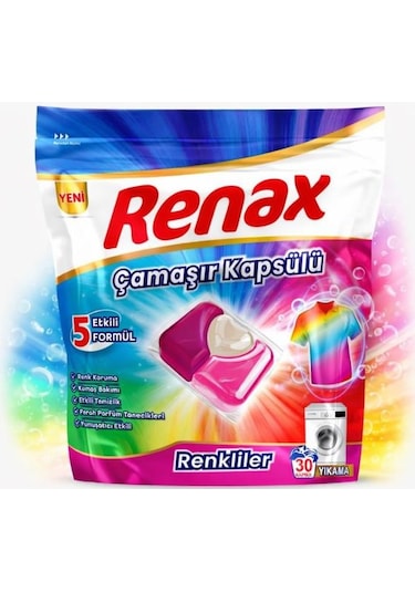 Renax Çamaşır Kapsülü 30 Yıkama 5 Faktör Renkliler