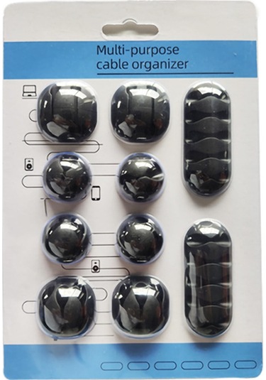 Symbee Siyah Masaüstü Kablolu Organizatör Seti - 10 Adet Çoklu Delikli Kablolu Tutucu + 2 Adet Sarma Bandı - Dayanıklı Ve Yeniden Kullanılabilir