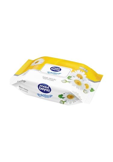 Mavi Beyaz Islak Havlu Mendil 90 Yaprak Papatya 24 Lü Set Plastik