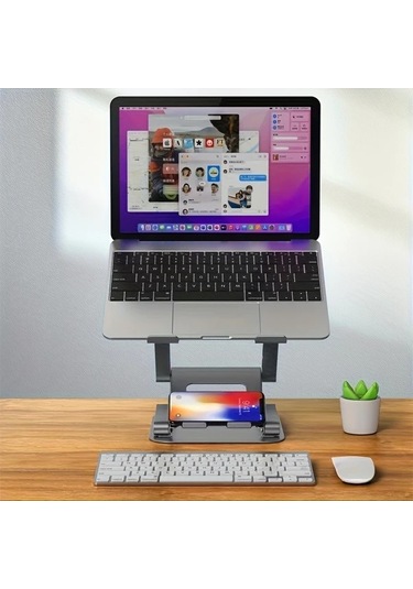 Oldfriend Simli Gri Uc Katmanli Ayarlanabilir Laptop Standi Notebook Desteği Ergonomik Isi Dagilimi Katlanabilir