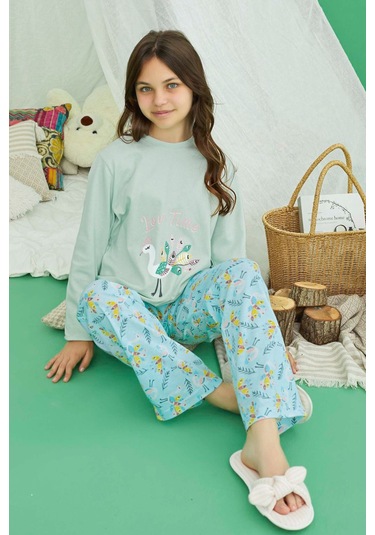 Genç Kız Aydoğan Pamuklu Pijama Takımı 240769 Mint Mint
