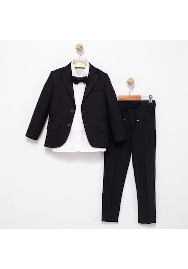 Çocuk Siyah Takım Elbise 4 Parça Ceket, Gömlek, Pantolon + Papyon 5430 Siyah Çocuk Siyah Takım Elbise 4 Parça Ceket, Gömlek, Pantolon + Papyon 5430 Siyah