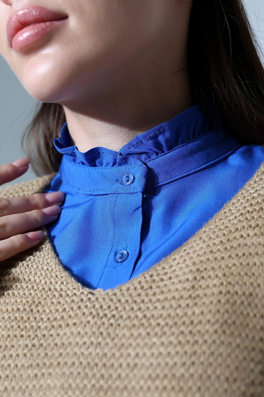 Schık Schık Pamuklu Fırfır Yaka Çıkarılabilir Yarım Gömlek Saks Sckwm24gml02 Saks