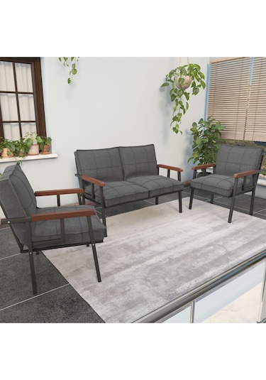 Modern Balkon, Bahçe, Cafe, Metal Kanepe Koltuk Takımı , Bahçe Mobilyası, 211 - Koyu Gri Koyu Gri