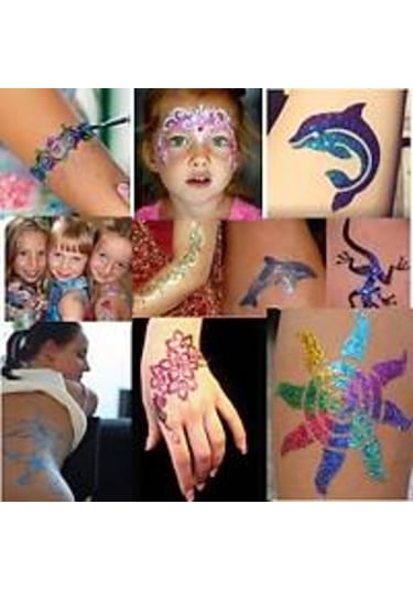Simli Dövme Geçici Tattoo Seti 50 Adet Şablonlu Çok Renkli