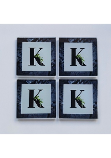 Decorita Cam Bardak Altlığı K Harfli Tasarım 4'lü Takım 10 x 10 CM Çok Renkli