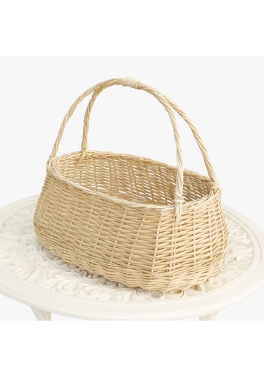 Doğal El Örgüsü Hasır Sepet Bohem Tarz Dekoratif Ve Çok Amaçlı Bej - Sarı