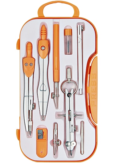 Brons Trilinli Metal Pergel Seti Turuncu