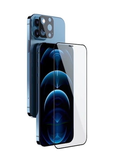 İphone 12 Pro Max 2in1 Full Glue Tempered Cam Ekran Koruyucu +kamera Lens Set- 5775