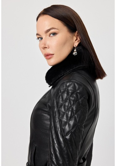 Belinda Siyah Deri Mont Siyah