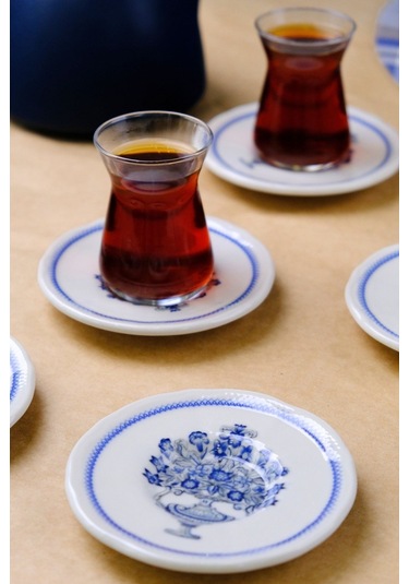 Tabak Evi Fulya Antik Çay Bardak Takımı 6 Kişilik 12 Parça Çok Renkli