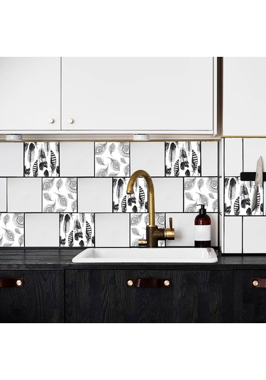 Dianziye Klasik Akdeniz Stili Pvc Otostik Tile Sticker 20x20cm 10 Adet - Duvar Dekoru İçin Kolay Uygulama Ve Kaldırma Diğer