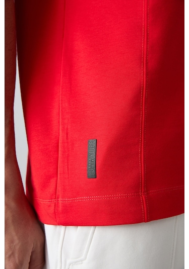Tommy Life Fiesta Pamuklu Kalın Yumuşak Dokulu Oversize Fit Basic Erkek T-shirt - 88349 Kirmizi
