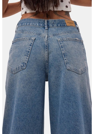 Itsbasic Kadın Kot Rengi 10s6-84 Yırtık Detaylı Maxi Bermuda Şort