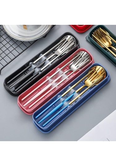 Paslanmaz Çelik Çatal Bıçak Takımı 20 Parça Yeniden Kullanılabilir Çatal Kaşık Çubuk Kutusu Fransa B Diğer