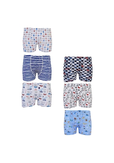Tutku 6Lı Erkek Çocuk Renkli Boxer Desenli Baskılı Pamuklu Rahat