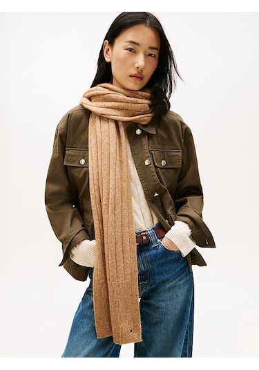 Tommy Hilfiger Th Flag Fluffy Scarf Kadın Yeşil Atkı - Aw0aw17787