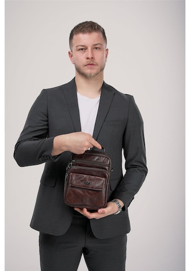 Ççs 31622 Hakiki Deri Askılı Çanta Kahve