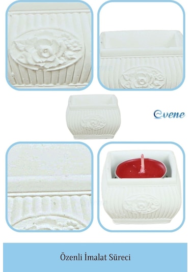 Eskitme Mumluk Şamdan Tealight Mum Uyumlu Mini Çizgili Çiçekli Model - Beyaz