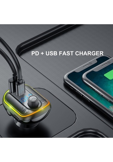 Novahub Araç İçi Bluetooth Fm Vericisi, Pd 18w Hızlı Şarj, Renkli Işık, Sesli Asistan, Müzik Çalar Ve Usb Şarj İstasyonu/