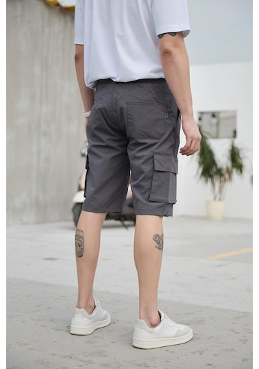 Antrasit Renk Kargo Cepli Paraşüt Kumaş Erkek Şort-1559 Antrasit