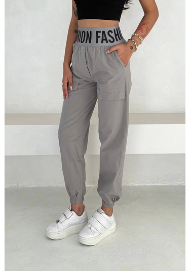 Beli Lastikli Fashion Pantolon Gri Gri