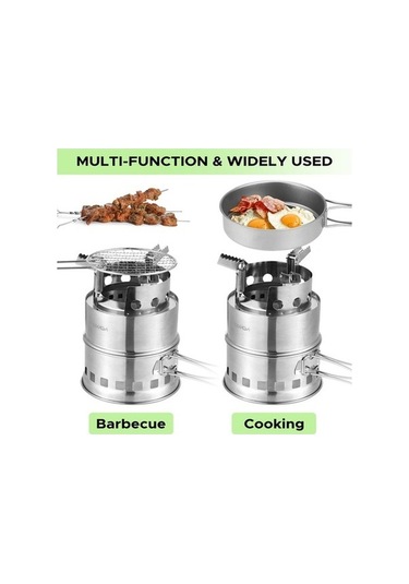 Bloomnest Taşınabilir Alkol & Ahşap Yakıtlı Kamp Ocağı - Kompakt, Hafif, Piknik & Barbekü İçin İki Yakıtlı Gümüş Gümüş
