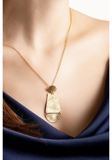 Kızıl Kum 18 Ayar Sarı Altın Kaplama 45 Cm Gümüş Tasarım Kolye