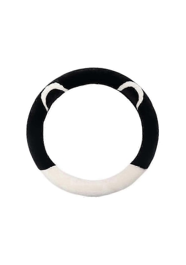 Kadınlar İçin Siyah Beyaz Kedi Kulaklı Direksiyon Simidi Kılıfı - Sıcak Kış Peluş Koruyucu