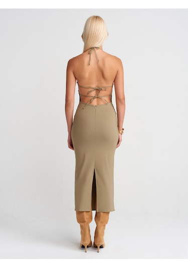 Dilvin 91518 Halter Yaka Midi Elbise-çağla Çağla